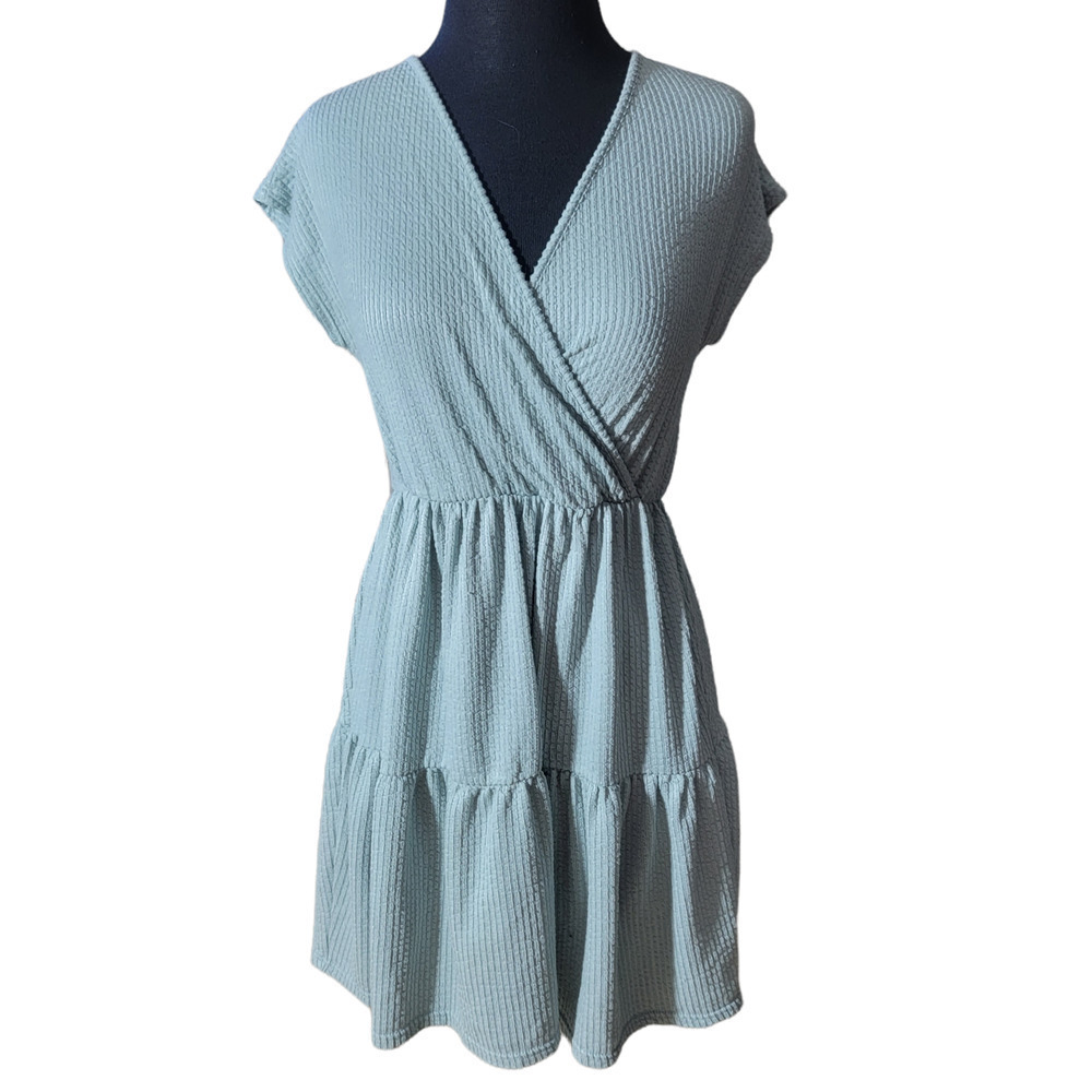 Caution To The Wind Sea Foam Green Textured Wrap Midi Dress